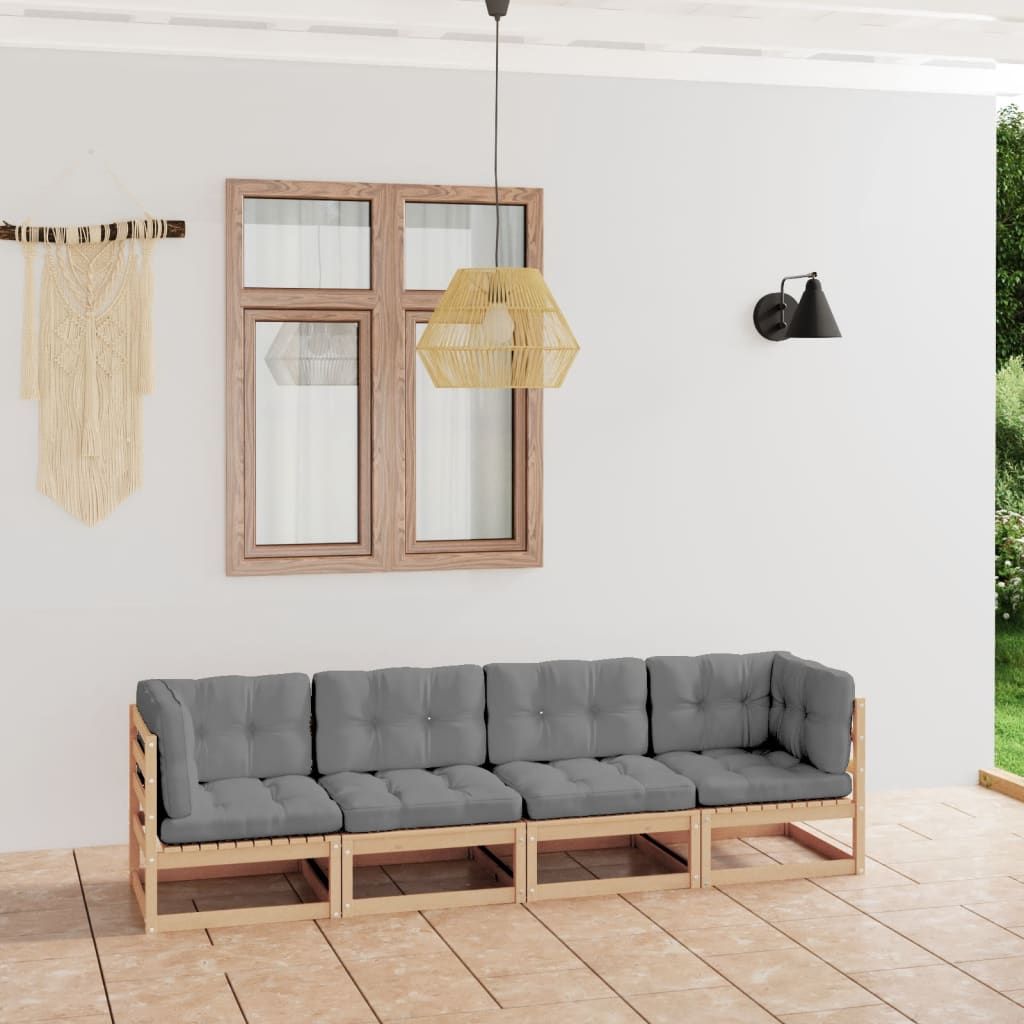4-Seater Patio Sofa with Cushions Solid Wood Pine