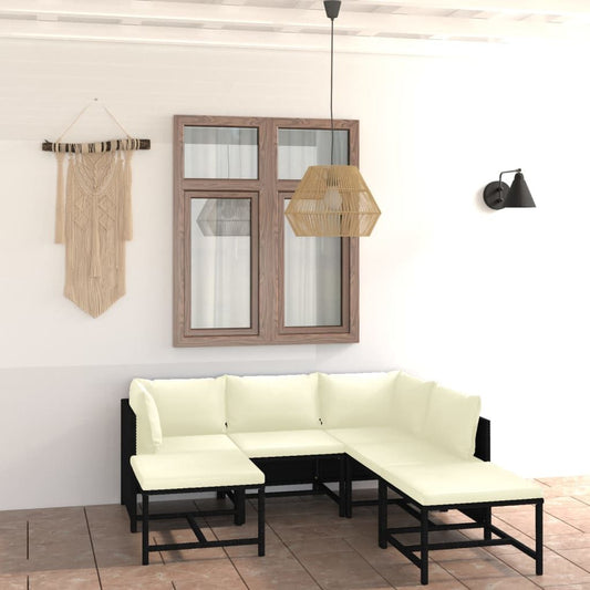 7 Piece Patio Lounge Set with Cushions Poly Rattan Black
