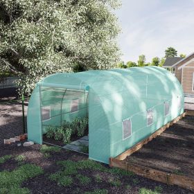 Outsunny 20' x 10' x 7' Walk-In Tunnel Greenhouse, Garden Warm House, Large Hot House Kit with 8 Roll-up Windows & Roll Up Door, Steel Frame, Green