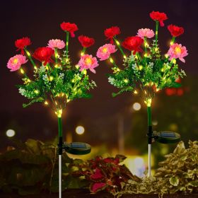 Solar Snow Lotus Flower Light, 2 Pack Solar Garden Light Outdoor, Waterproof Decorative LED Landscape Lights for Yard Patio Decor, Red