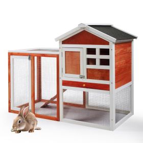 2-Story Wooden Rabbit Hutch Bunny Cage;  Chicken Coop;  Pet House for Small Animals;  Orange + White