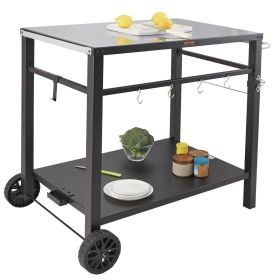 VEVOR Outdoor Grill Dining Cart with Double-Shelf, BBQ Movable Food Prep Table, Multifunctional Iron Table Top, Portable Modular Carts for Pizza Oven