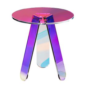 VEVOR Round Iridescent Side Table, Acrylic End Table, Clear Rainbow Acrylic Coffee Table for Drink, Food, Snack used in Living Room, Bedroom