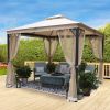 10*10FT Soft Top Canopy Patio, Outdoor Double Roof Shaded Gazebo, Metal Frame with Hanging Curtain Tent for Garden, Lawn, Backyard