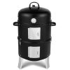 Vertical Steel Charcoal Smoker, Heavy Duty Double Layer Round BBQ Grill for Outdoor Cooking, Black