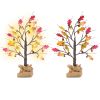 2Pcs 2FT Artificial Lighted Maple Tree With 24Pcs Warm White LED Beads 6Hrs Timer Battery Powered Artificial Fall Tree Tabletop Indoor Outdoor Fall De