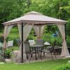 10*10FT Soft Top Canopy Patio, Outdoor Double Roof Shaded Gazebo, Metal Frame with Hanging Curtain Tent for Garden, Lawn, Backyard