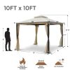 10*10FT Soft Top Canopy Patio, Outdoor Double Roof Shaded Gazebo, Metal Frame with Hanging Curtain Tent for Garden, Lawn, Backyard