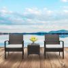 2pcs Arm Chairs 1pc Coffee Table, 3pcs Rattan Sofa Set Brown Gradient XH