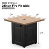 28In Gas Fire Pit Table, 50000 BTU Propane Fire Pit Table with Lid & Lava Rocks, Flame-Out Protection,Wood Grain Black