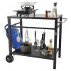 VEVOR Outdoor Grill Dining Cart with Double-Shelf, BBQ Movable Food Prep Table, Multifunctional Iron Table Top, Portable Modular Carts for Pizza Oven