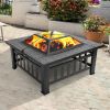 Portable Courtyard Metal Fire Pit with Accessories Black