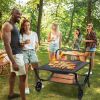 31-Inch steel outdoor square wood burning fire pit with wheels,fireplace for BBQ