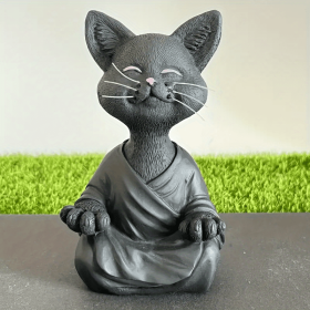 1pc Whimsical Cat Sculpture, Buddha Meditating Cat Statue, Cat Lover Gifts, Fairy Garden Animals, Decorations For Patio Yard Lawn Porch Desktop (Color: Black Cat)