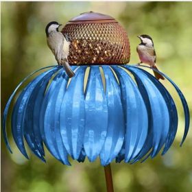 Pink Coneflower Bird Feeder Outdoor Decoration Garden Flower Picaflor Wild Bird Feeder Feeding Outside Rust Resistant Art Metal (Color: Blue, Ships From: China)