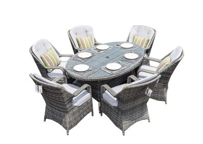 Direct Wicker Patio Wicker 7 Piece Oval Dining Set-Gray (Color: Light Color)