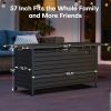 57" Propane Fire Pit Table, 50,000BTU Outdoor Gas Fire Pit, 2 in 1 Rectangular Firepit Tabletop w/ Lid, Wind Guard, Glass Beads, Aluminum