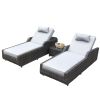 Direct Wicker Outdoor Patio Adjustable Backrest Rattan Chaise Lounge Set with Cushions